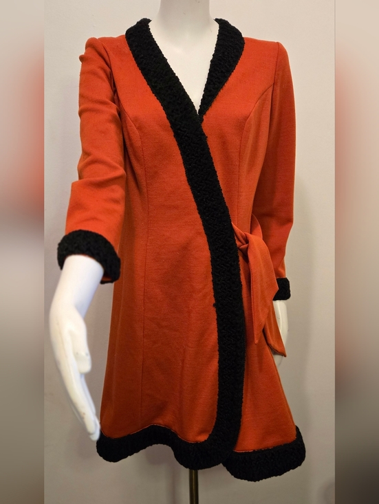 Alfred Werber Jackets & Blazers - Vtg Alfred Werber 1960S MOD Red Wrap Coat Foxy Red & Black Faux Shearling S/M